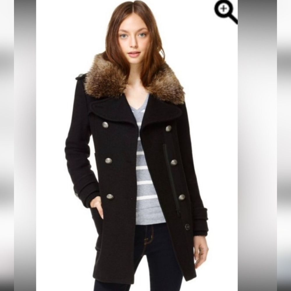 Aritzia removable Fur Navy Wool COMMUNITY CADET COAT M